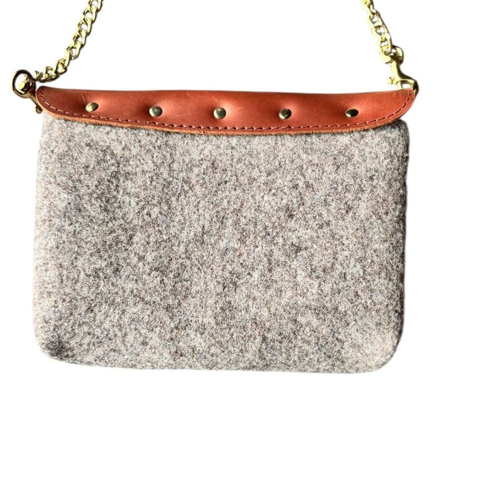 Sword & Plough Wool Felt Leather Crossbody Bag Chain Strap Small Purse - Picture 5 of 8